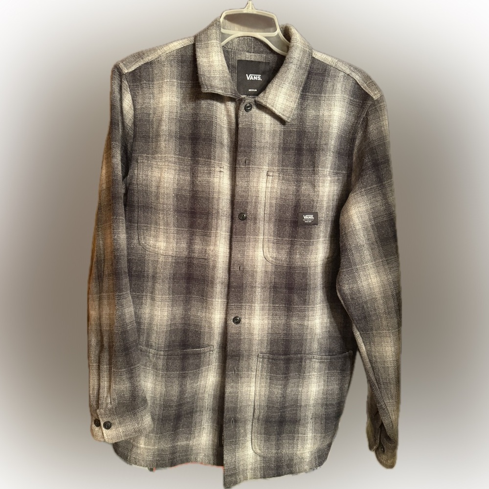 Vans Men's Gray Flannel Shacket - Black and Gray